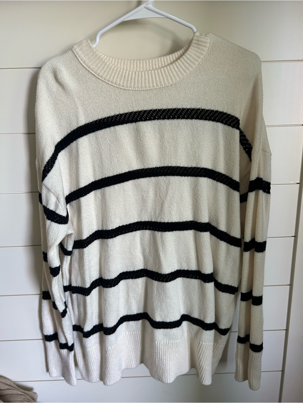 aerie Cream Sweater with Black Stripe Detail